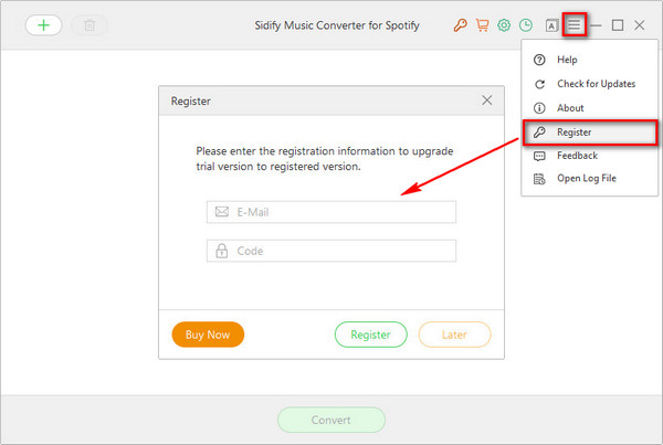 register Sidify Audio Converter for Spotify