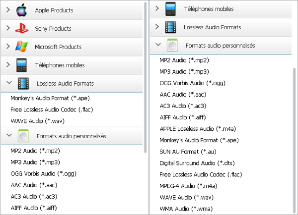 Select output audio formats