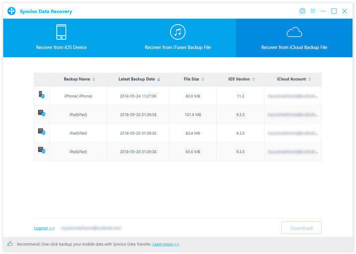 syncios data recovery backup location download recovery