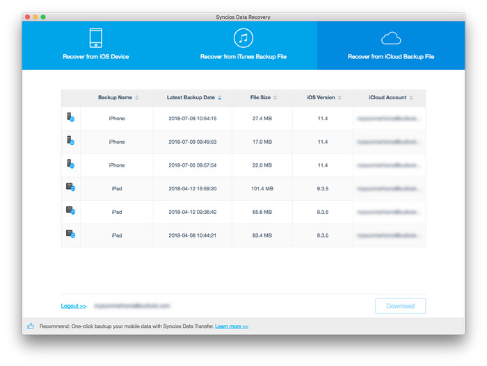 syncios data recovery for iphone