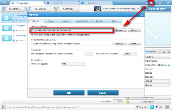 Choose destination to the OGG to MP3 output file